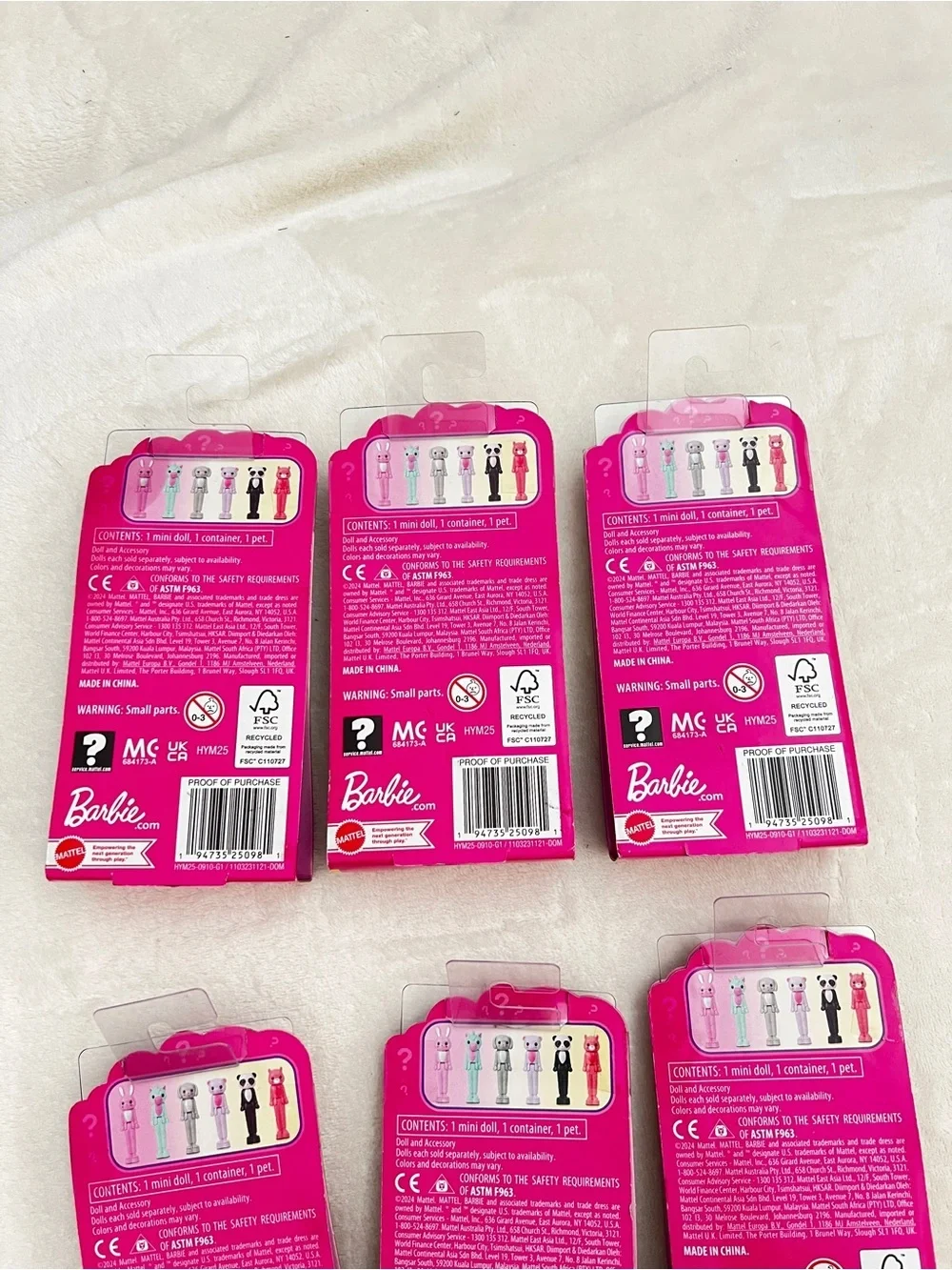 Lot of 6 Barbie Mini BarbieLand Cutie Reveal Doll & Pet, 1.5-inch Ages 4+ Mattel
